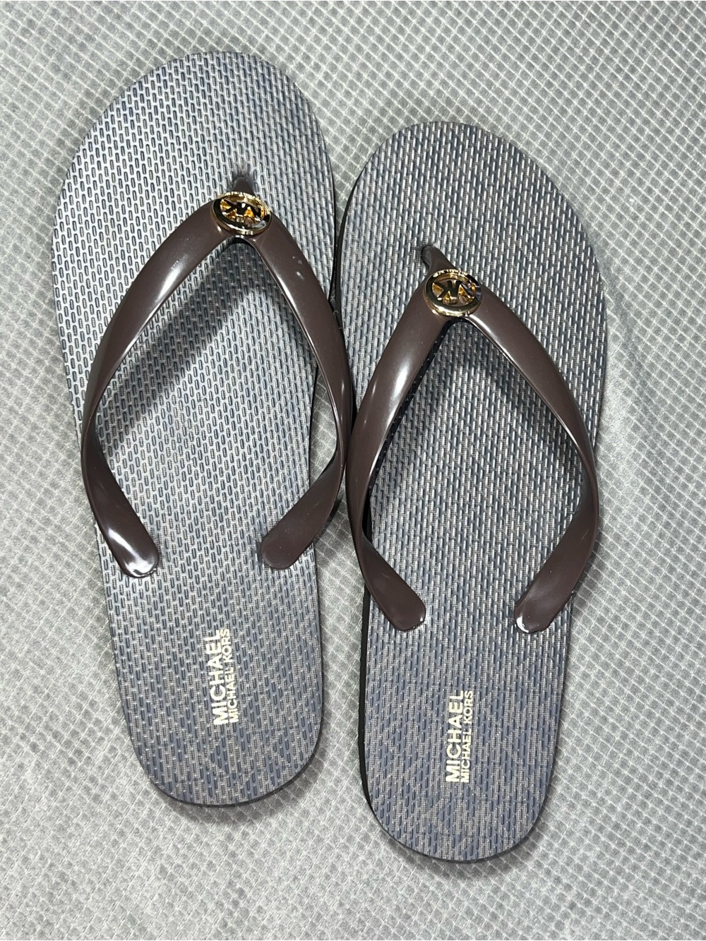 Michael Kors Brown and Gray Logo-Accent Women's Flip Flops